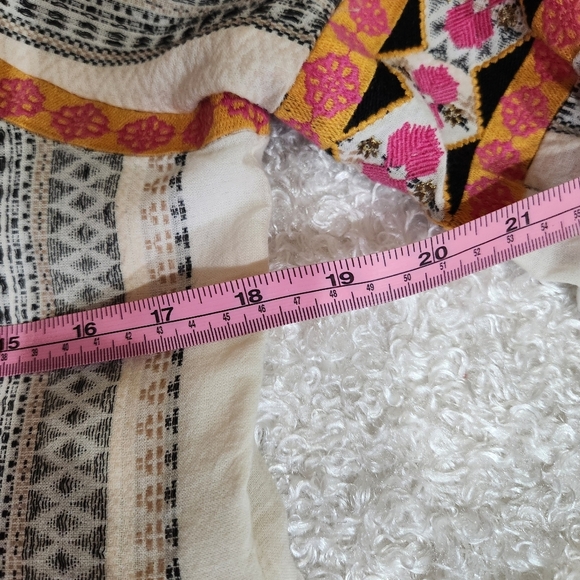 Anthropologie Lottie Embroidered Mini Dress Pleat Ivory Long Sleeve Gold - Picture 13 of 16